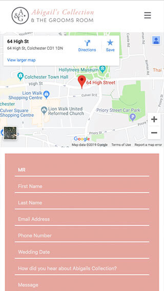 Abigail's Collection website on mobile