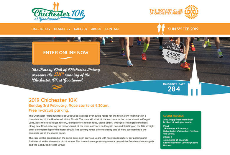 Chichester 10k website on desktop