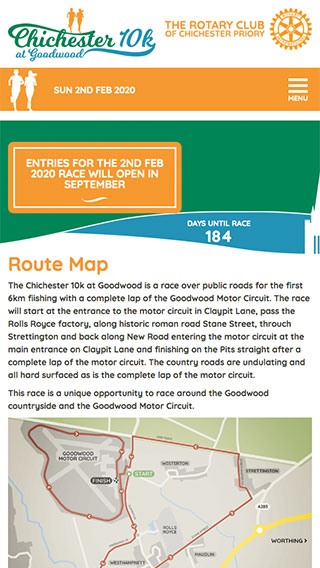 Chichester 10k website on mobile