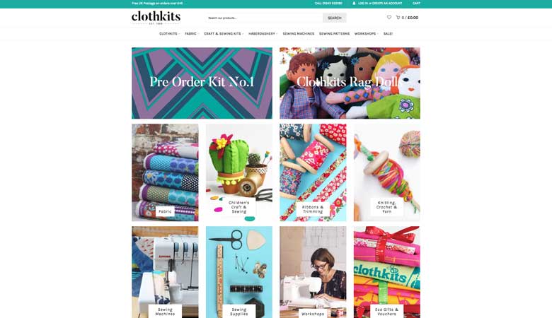 Clothkits website on desktop