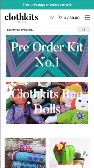 Clothkits website on mobile