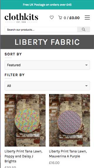 Clothkits website on mobile