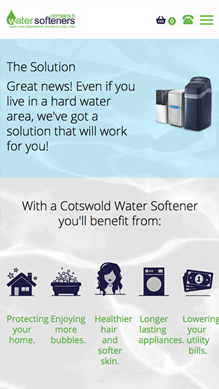 Cotswold Water Softeners website on mobile