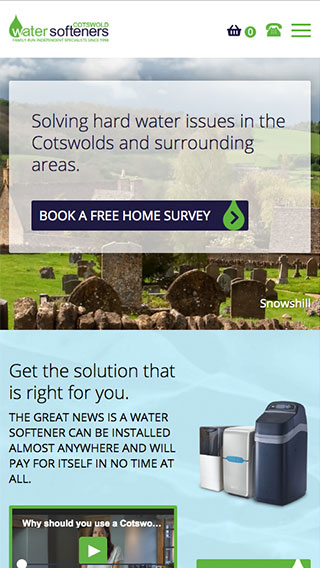 Cotswold Water Softeners website on mobile