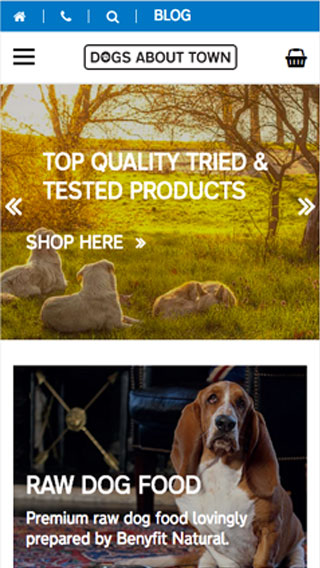 Dogs About Town website on mobile