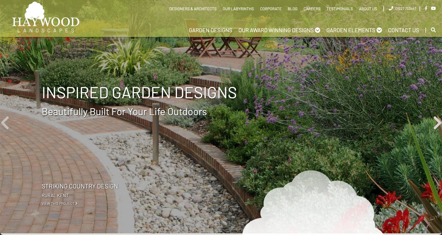 Haywood Landscapes website on desktop