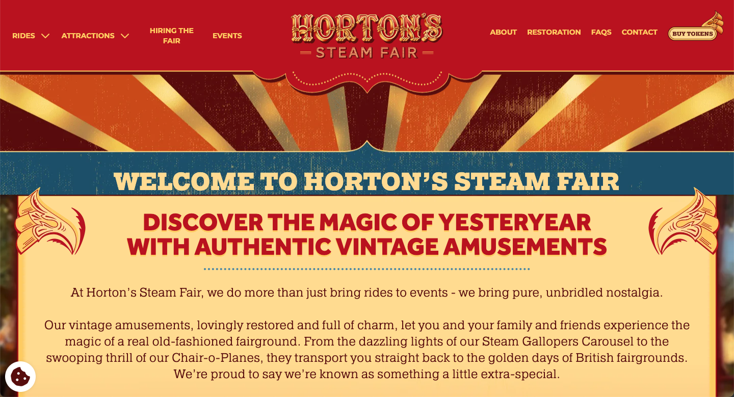 Horton's Steam Fair website on desktop