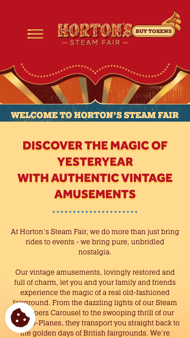 Horton's Steam Fair website on mobile