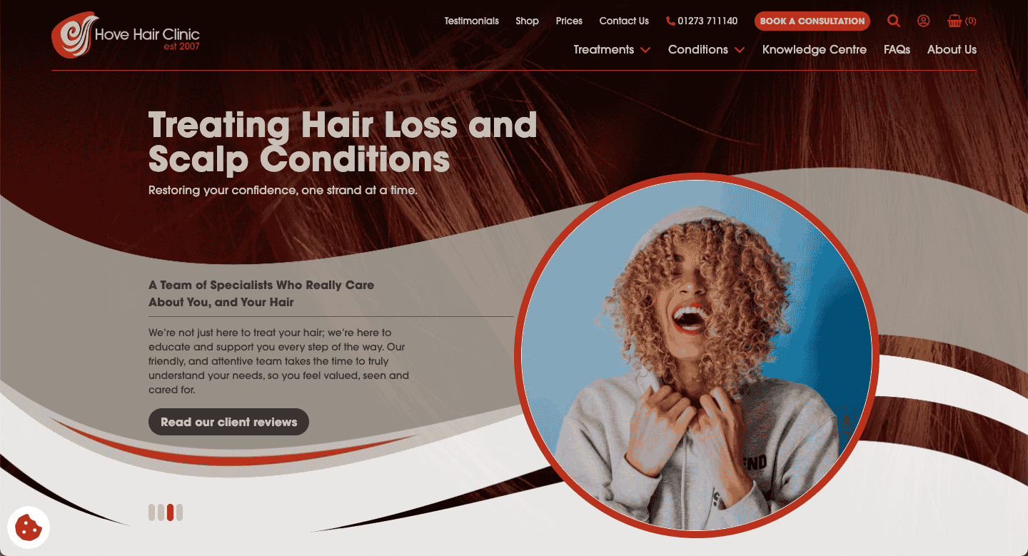 Hove Hair Clinic website on desktop