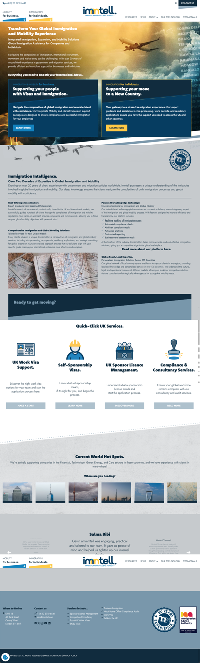 Immtel Immigration Services Full Website Design & Build