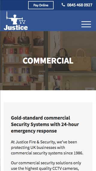 Justice Security website on mobile