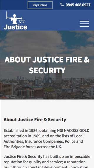 Justice Security website on mobile