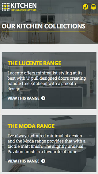 Kitchen Installation Services website on mobile