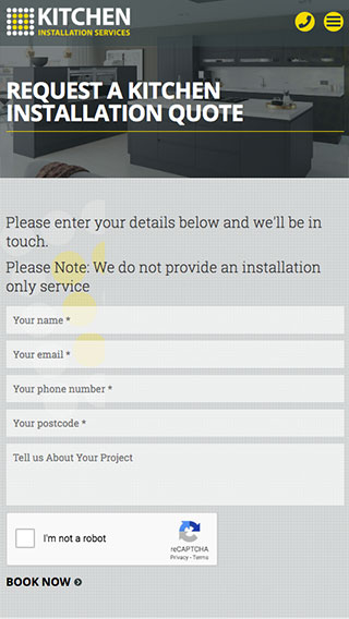 Kitchen Installation Services website on mobile
