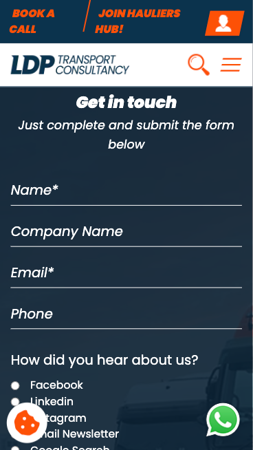 LDP Transport website on mobile