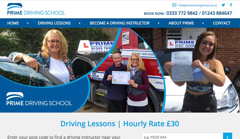 Prime Driving School website on laptop