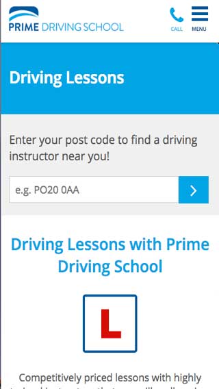 Prime Driving School website on mobile