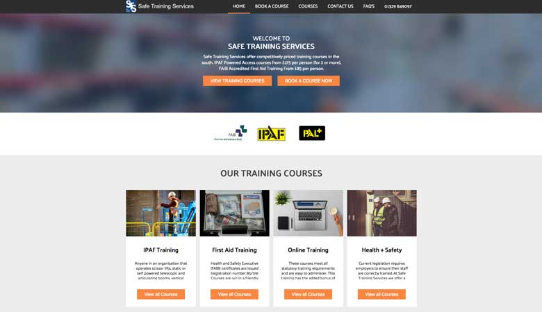 Safe Training Services website on desktop