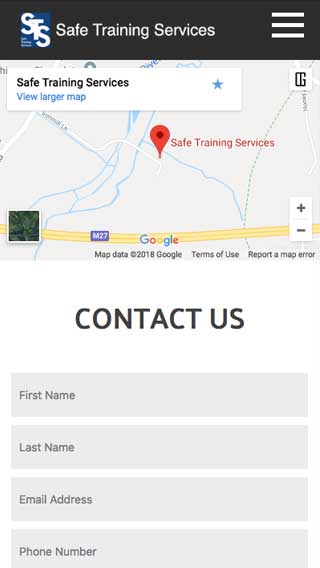 Safe Training Services website on mobile