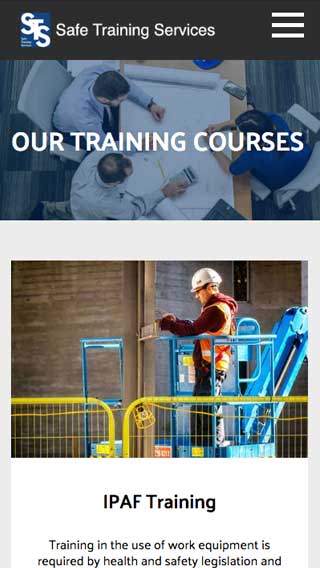 Safe Training Services website on mobile