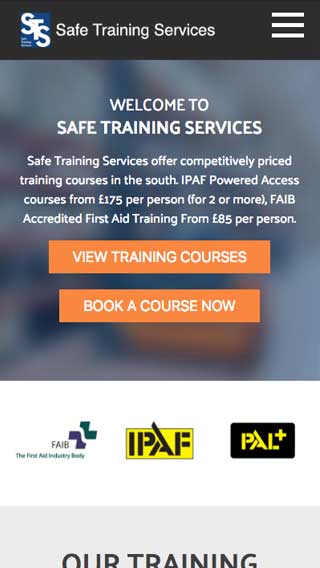 Safe Training Services website on mobile