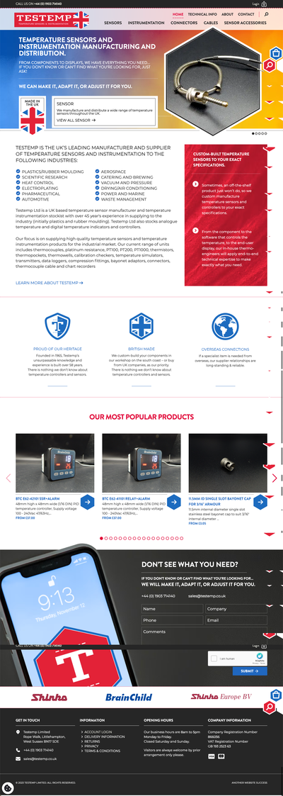 TestTemp Industrial Thermometers Full Website Design & Build