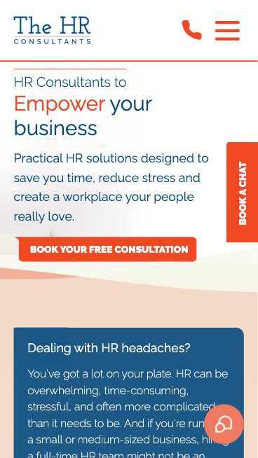 The HR Consultants website on mobile