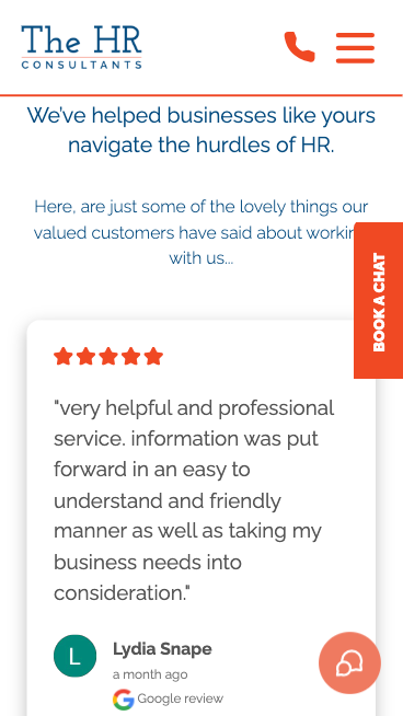 The HR Consultants website on mobile