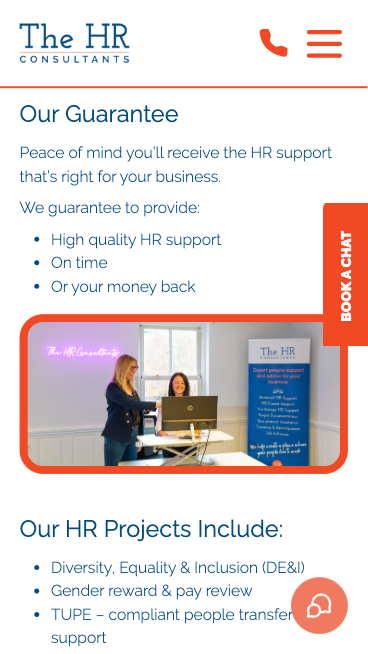 The HR Consultants website on mobile