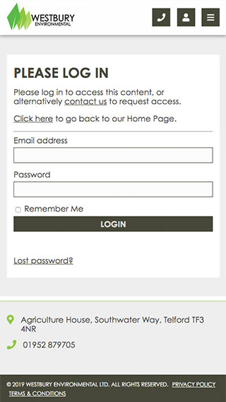 Westbury Environmental website on mobile