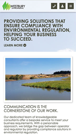 Westbury Environmental website on mobile
