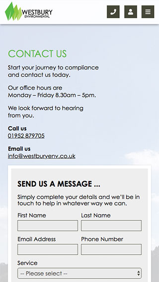 Westbury Environmental website on mobile