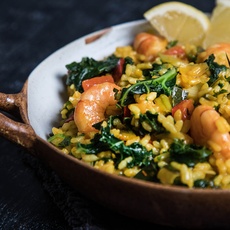 A Prawn & Kale Paella