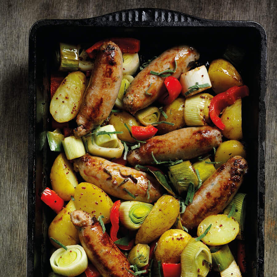 Picture of a Leek Potato and Sausage Traybake