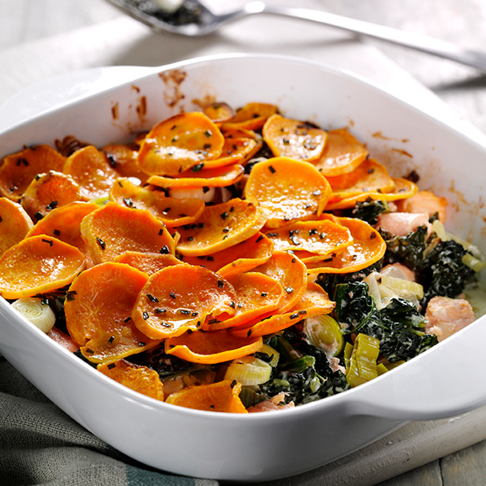 Picture of a Salmon Sweet Potato and Cavolo Nero Gratin