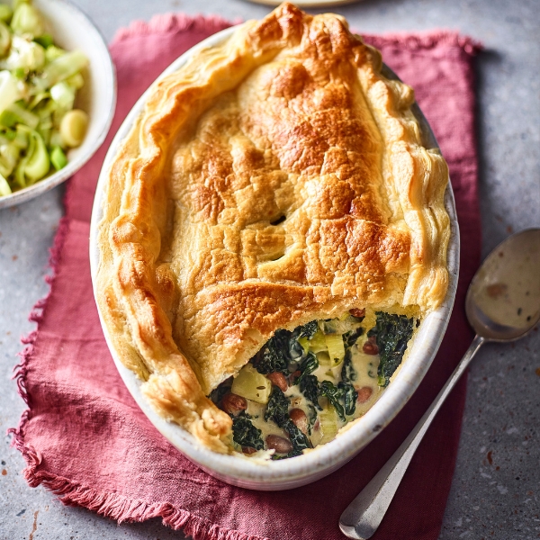 Super greens pot pie in oven dish