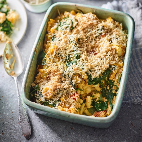 Spinach & Pasta Bake in oven dish