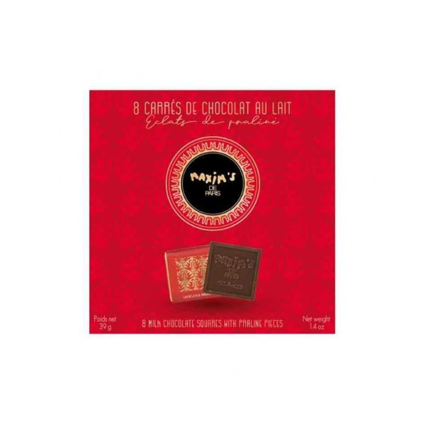 Carrés de chocolat au lait praliné – Étui 8 pièces Maxim’s