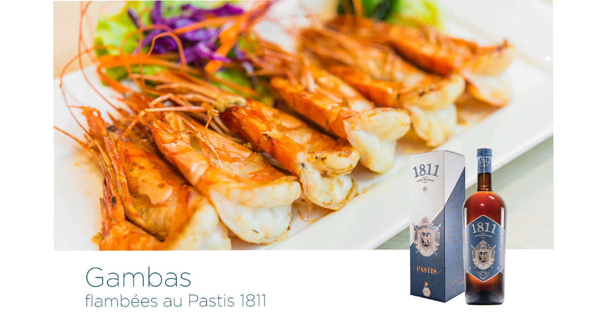 Recette Gambas flambées au Pastis 1811 | L'îlot Vins Martinique