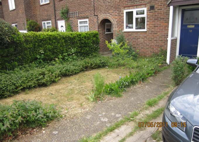 A front garden before installation of the stabilised grass system
