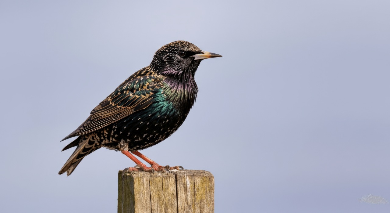 starling standing on a wooden pole