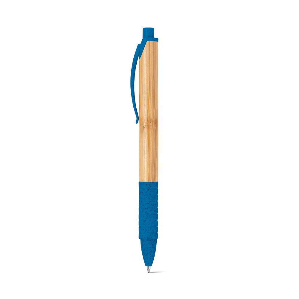 Stylo à bille en bambou avec clip, antidérapant et éléments colorés en fibre de blé