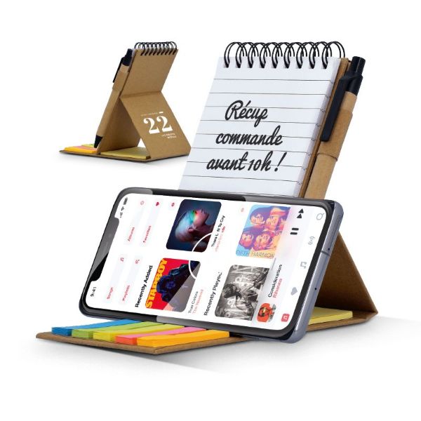 CARNET BLOC NOTE POST IT + STYLO CARTON RECYCLÉ  