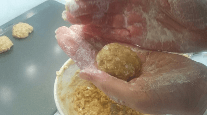 Peanut and Banana Treats Rolling the dough