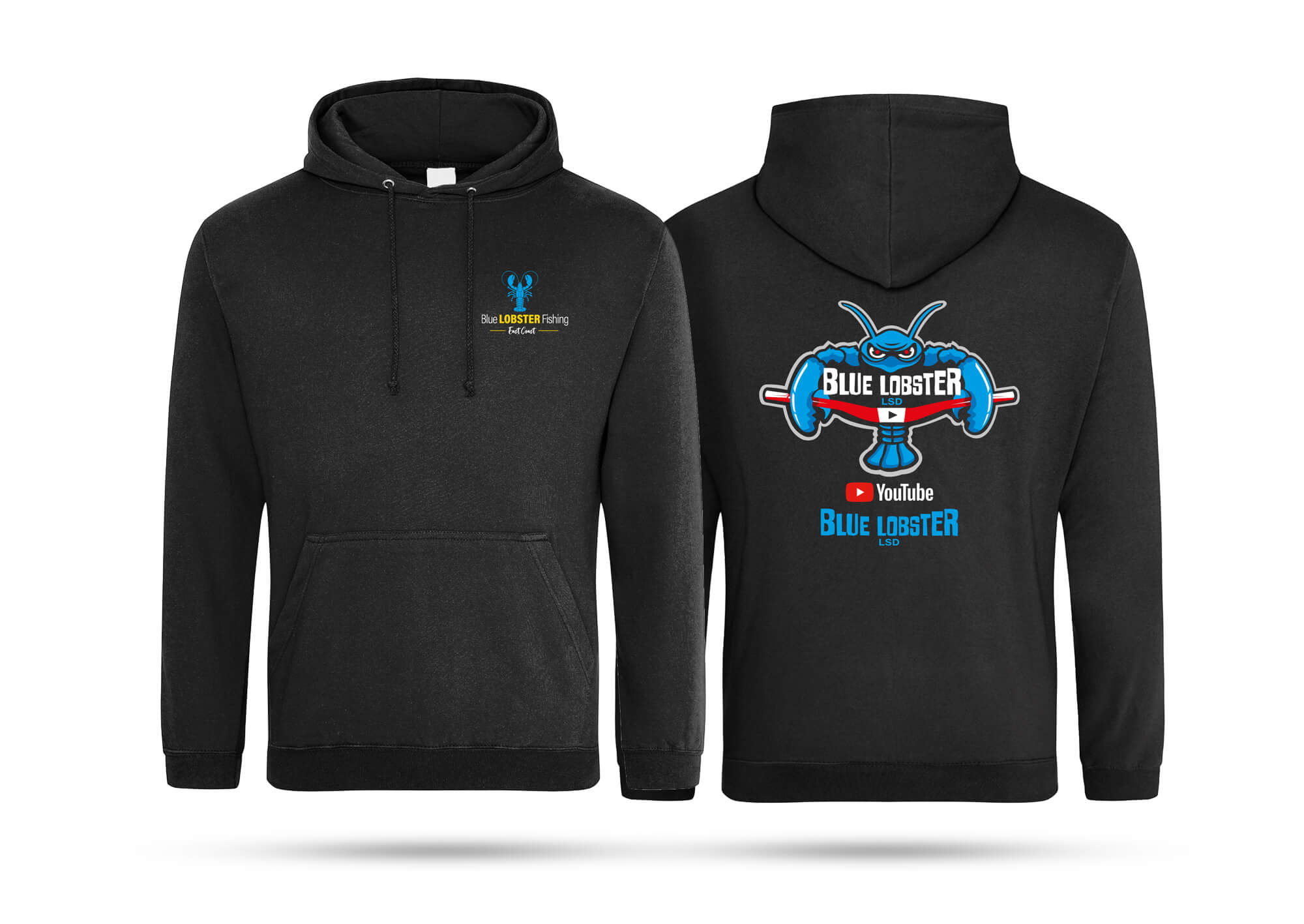 Mens Hoodie, Jet Black, Blue Lobster LSD 
