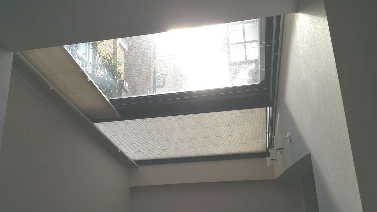 Motorized blinds on ceiling window