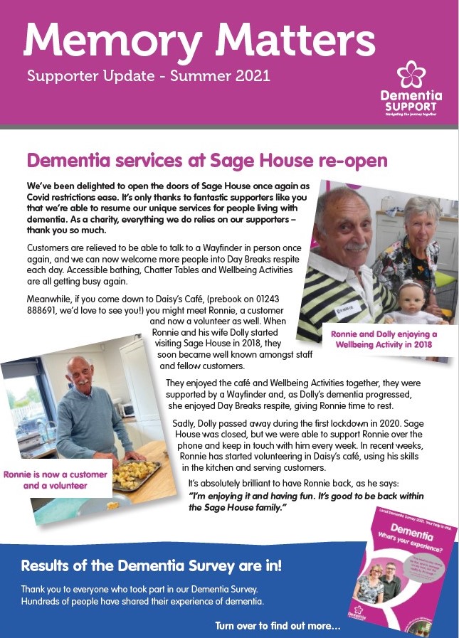 Memory Matters - Supporters Update Summer 2021
