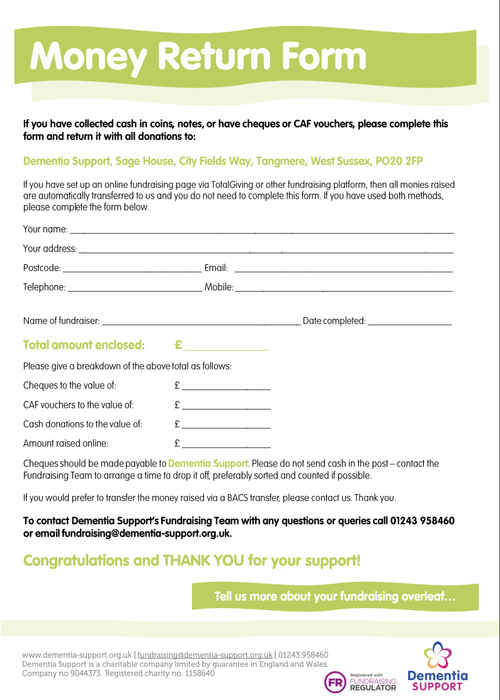 Fundraising money return form