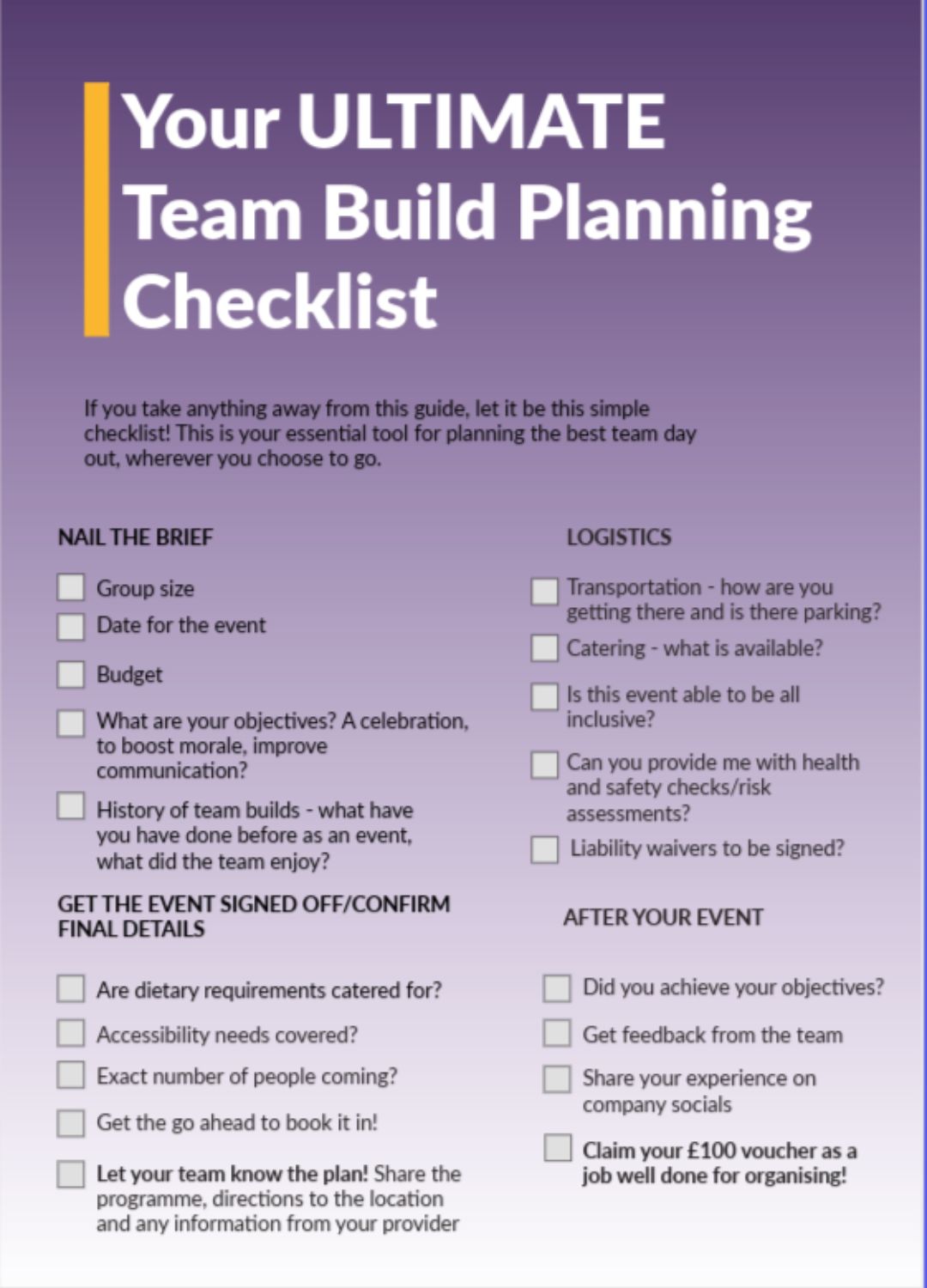 A sneak peek into the Team Build checklist.