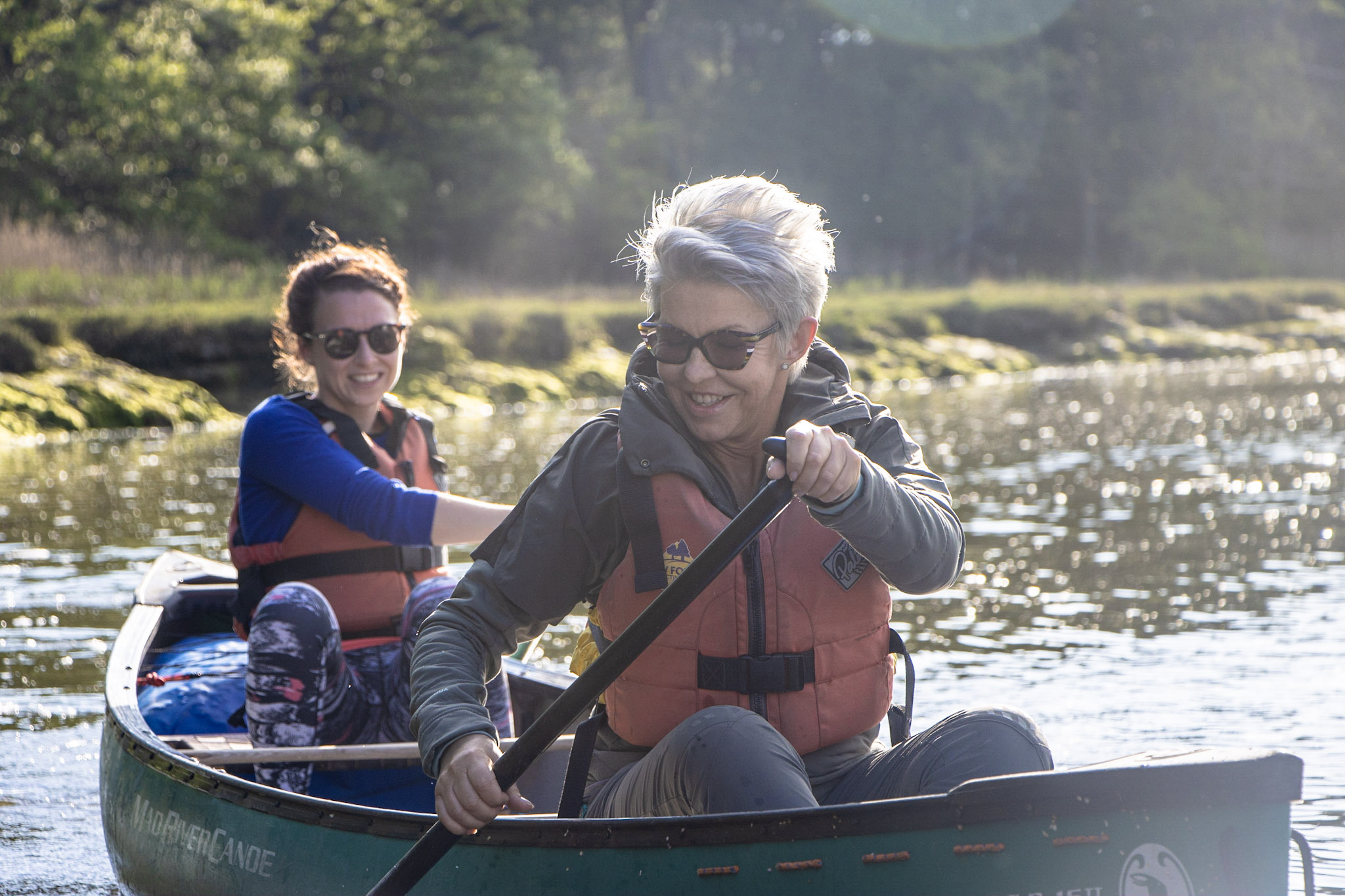 A mother and daughter paddling on the Beaulieu River for Mother's Day